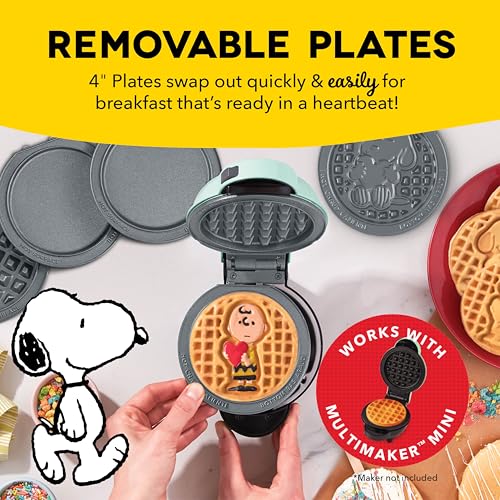 Image of Dash MultiMaker Mini System Removable Plate Set - Ceramic, Nonstick Replacement Plates for Fun-Shaped Waffle Breakfast - Waffle Maker Not Included - 4-Inch - Two-Pack - Peanuts