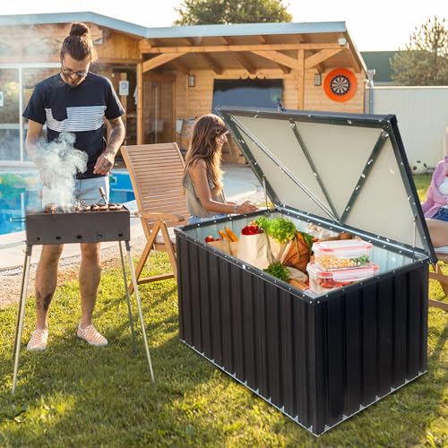 Outdoor Metal Storage Box,161 Gallon Waterproof Lockable Deck Box for Patio Outside Cushions, Throw Pillows, Garden Tools Organization,Black