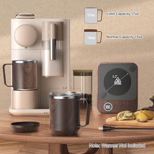 Image of Felibeaco 16oz Heated Coffee Mug with Flat Bottom for Rapid Heating, Stainless Steel Heated Coffee Cup Suitable for Different Coffee Mug Warmer /Heaters, Heated Mug /Cup for Home and Office Desk,Wood