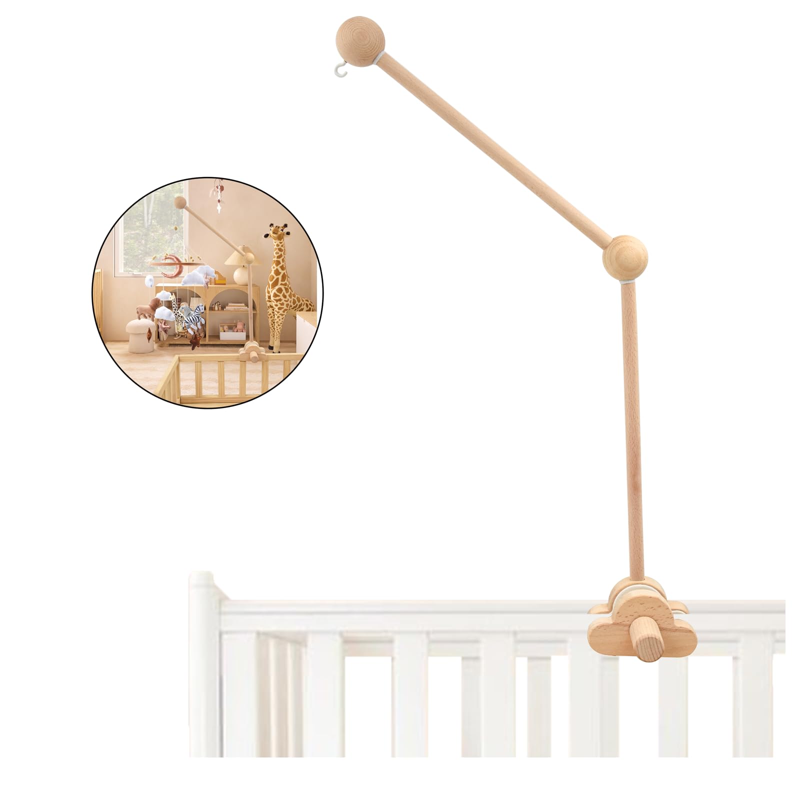 Mobile Halterung Holz, AolKee Baby Mobile Halterung, Abnehmbarer Verstellbarer Kinderbett Mobile Arm zum Aufhängen Krippe Mobiles/Windspiele Spielzeug, babybett zubehör,Braun