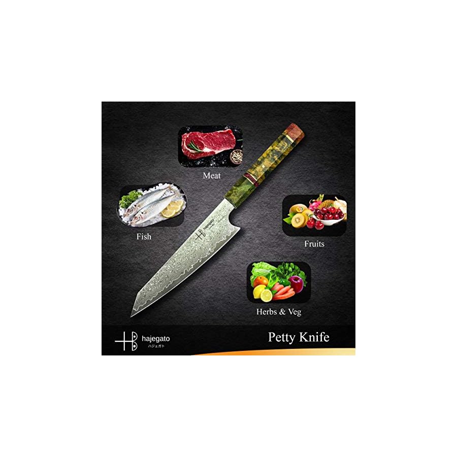 Damascus-Chef-Knife-Petty-Hajegato-Unique-One-Of-Kind-Handle-Professional-6-Inch-Japanese-Chefs-Kitchen-Knife-Vg10-67-Layers-Damascus-Steel-Knive-with-Sheath Damascus Chef Knife Petty Hajegato Unique One Of Kind Handle Professional 6 Inch Japanese Chefs Kitchen Knife Vg10 67 Layers Damascus Steel Knive with Sheath