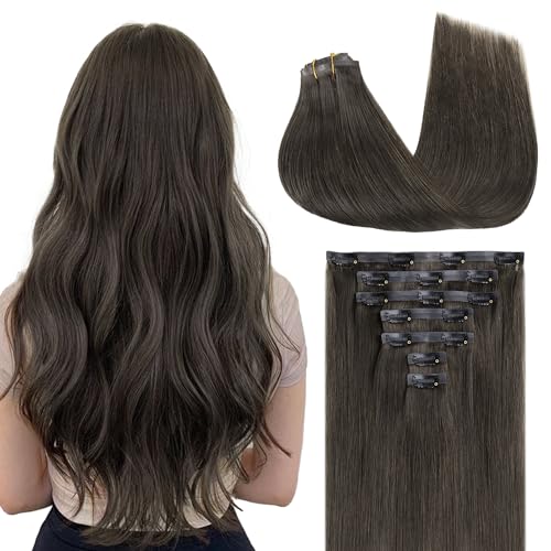 Image of GOO GOO Clip in Hair Extensions Real Human Hair, Remy Human Hair Extensions Clip ins for Women, Natural Human Hair, 24inch 160g 7Pcs, 1C Mocha Brown