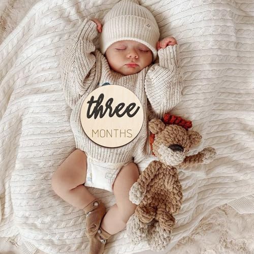 Image of Baby Monthly Milestone Markers Disc, Wooden 3D Milestone Cards for Photos, Baby Announcement Sign, 1-12 Months, Wooden Baby Milestone Sign (Black)
