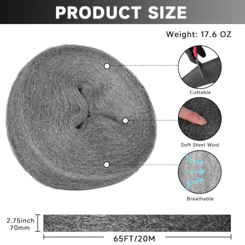 Image of Steel Wool Mice Control, 65FT(1.1LB)#2 Steel Wool, Keep Mouse Away from Holes, Barrier and Gap Filler for Home, Wall, Garden, Kitchen, Pipeline in Garage, Coarse