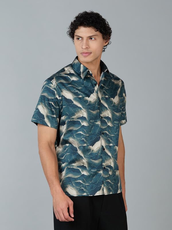 Image of MARK & ALBERT Men's 100% Cotton Printed Half Sleeves Regular Fit Shirt for Men