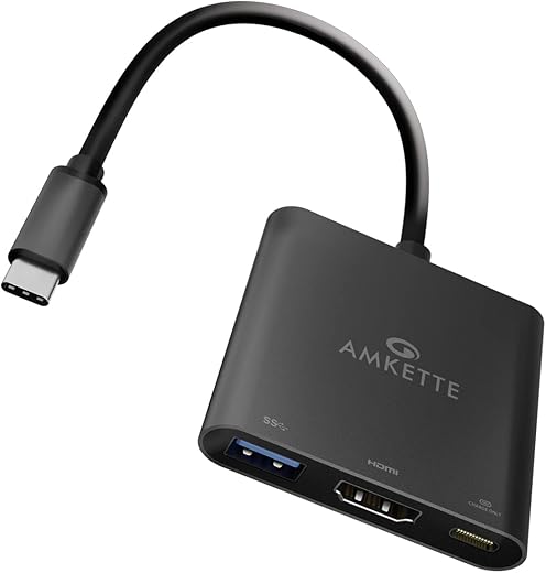 Amkette MultiPort Type C 3 in 1 Hub with 4K HDMI Output to Monitors, TVs & Projectors for MacBook, Chromebook and More (Metal Design) (Gun Metal)