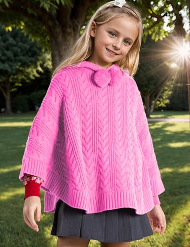 Image of BOBOYOYO Cape for Girls Hooded Cable Knit Poncho Sweaters Kids Shawl