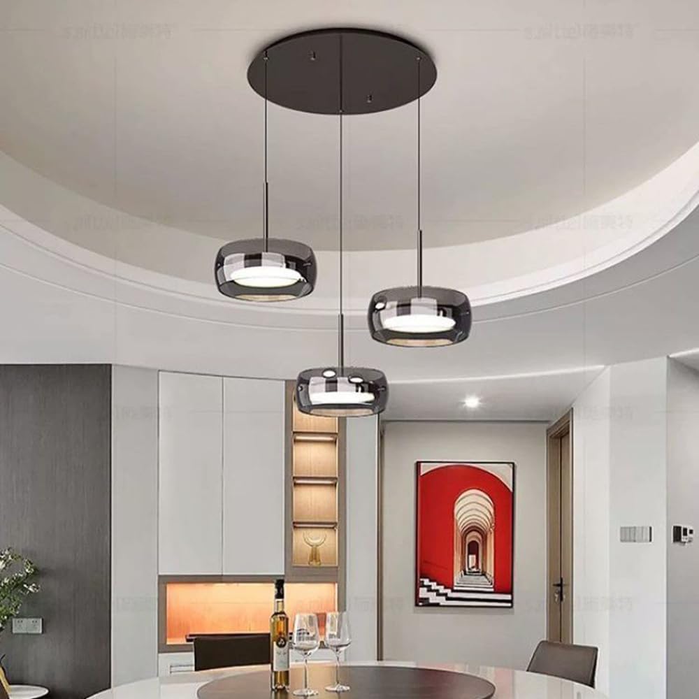 Luminaire suspendu noir à 3 lampes LED dimmables et hauteur réglable
