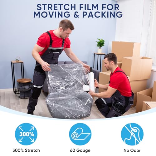 ticonn stretch wrap stretch film roll 1000ft industrial strength 15 inch wide clear plastic wrap with handles for pallet wrapping shipping moving