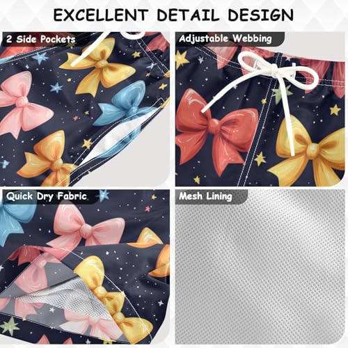 Pigsaly Boys Swim Trunks Gold Stars Colorful Ribbon Bow Boys Board Shorts Swimsuit Swimwear Summer Bathing Suit XS3