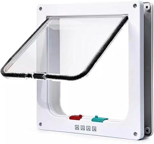 HelloCreate Pet Door,4 Way Locking Cat Flap Door,Pet Door for Cats & Puppy,Weatherproof Pet Door for Interior Exterior Door Window Wall