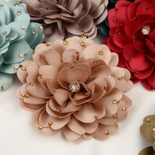 Image of Elegant Large Rose Flower Brooches Lapel Pins Handmade Dainty Satin Fabric Pearl Brooches Big Camellia Flower Brooch Pin for Women Wedding Part Dance Dress Suit Clothes Accessories Prom Jewelry