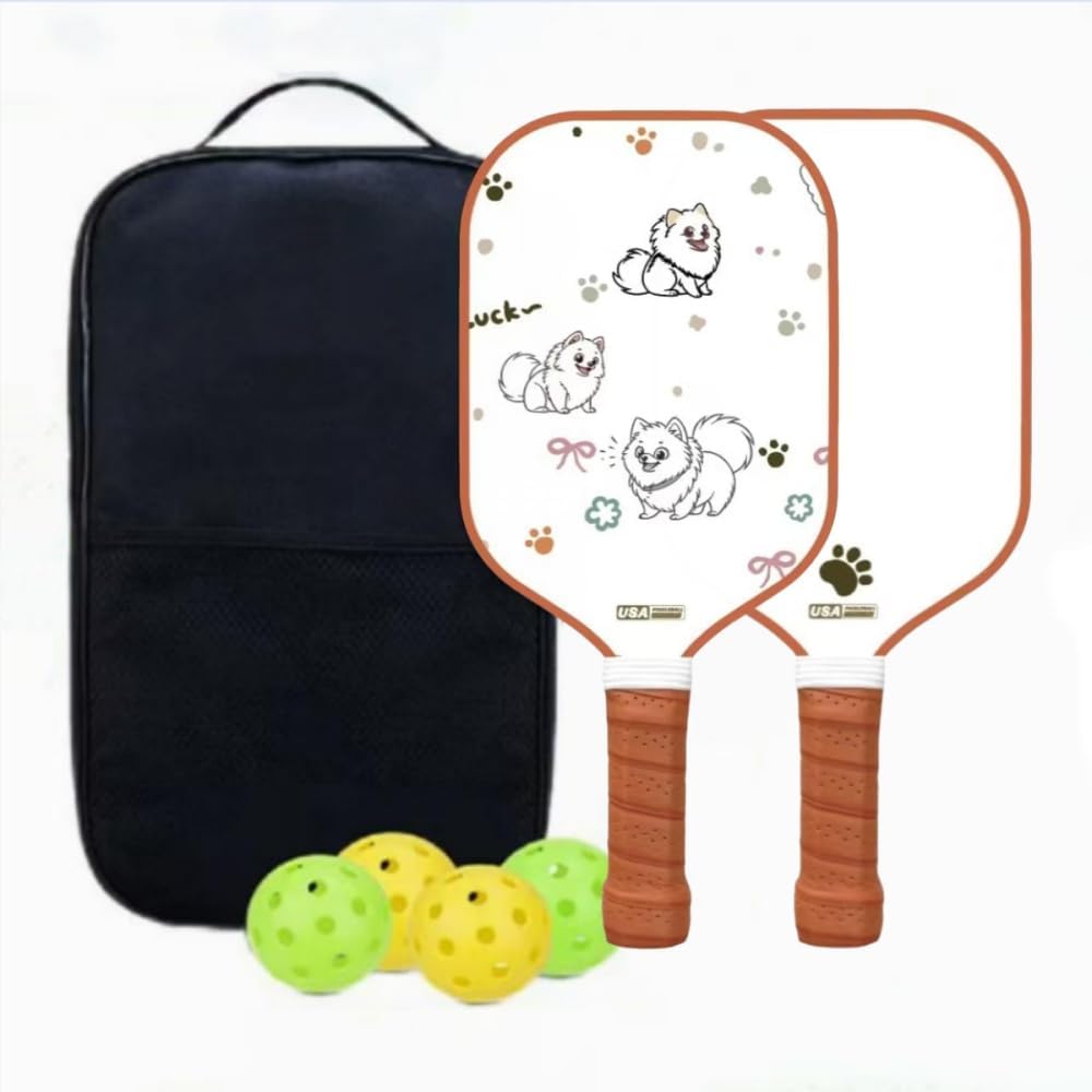 Dog Pickleball Paddles Set of 2, Pickleball Balls 2 Indoor+2 Outdoor Balls & Carrying Case ? All-in-One Starter Set?Lightweight, Durable, Easy Grip