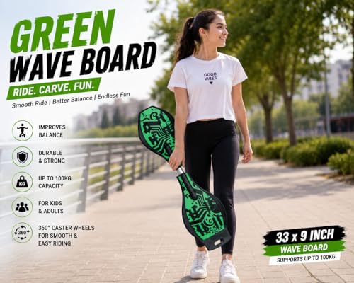 Image of Wave Board Caster Board with Carry Bag for Kids and Teens, 33 x 9 Inch Drift Skate Board with Anti-Slip Deck and Smooth Wheels, Supports Up to 100 kg, Green