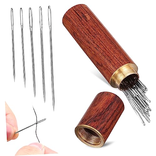 HAWILLOSCH 25pcs Embroidery Needles Set Large Eye Steel Sewing Needles for Hand Sewing Storage Case with Threader