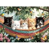 ZHISEOYI 500 Piece Jigsaw Puzzle for Adults, Cat 500 Piece Puzzles for Adults, Cute Kittens Garden Jigsaw Puzzle, Relaxing Family Puzzle Game, 20.5 x 15 in