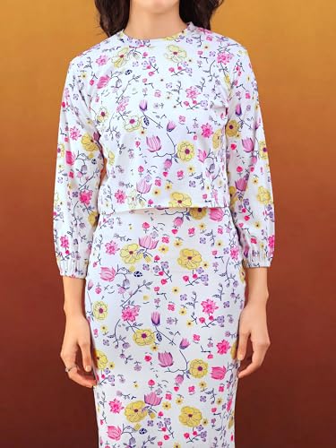 Image of PURVAJA Women's Puff Sleeve Midi Printed Co-Ords
