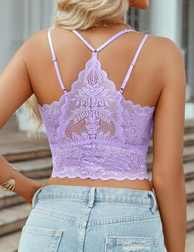 Image of Avidlove Lace Bralette for Women V Neck Camisoles Racerback Adjustable Strap Sexy Crop Tops