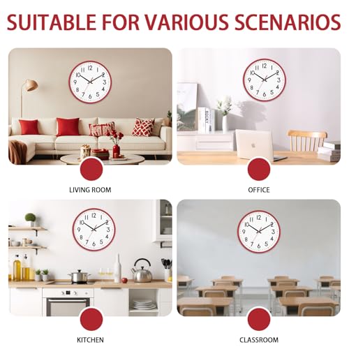 HZDHCLH Wall Clock Red,Silent Wall Clocks Battery Operated 8 Inch Modern Non Ticking Analog Clock Decorative for Kitchen Bedroom Living Room Office Classroom - Image 5