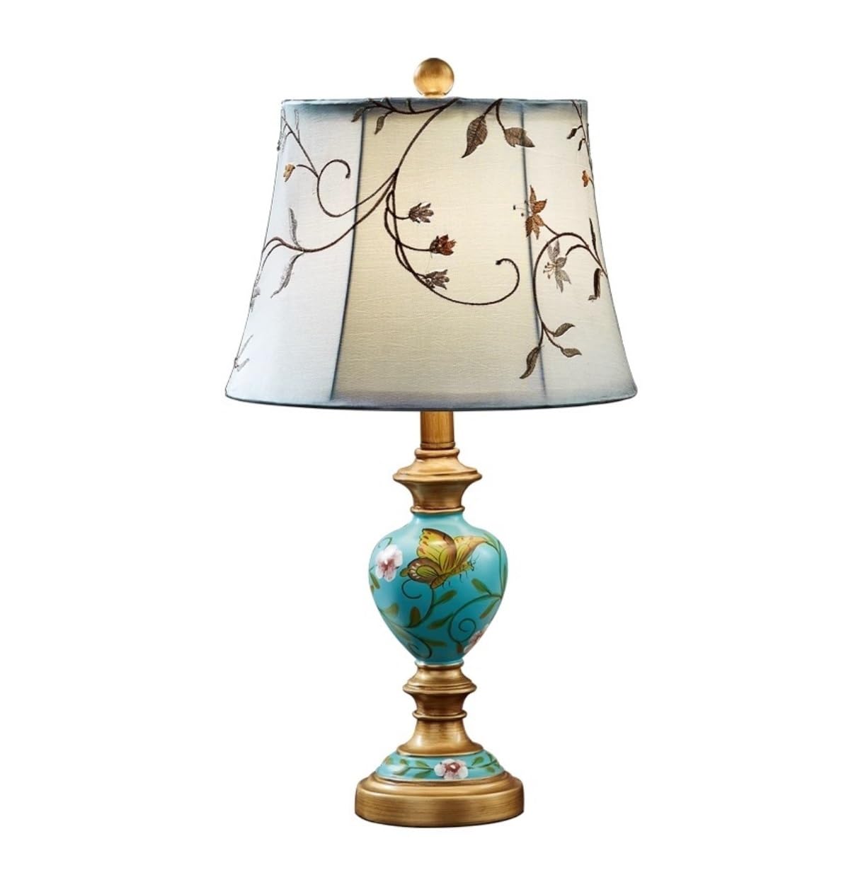 Lampada da Tavolo, Lampada da Comodino, Stile retrò, Paralume in Tessuto, per Soggiorno, Camera da Letto, Ferro, Resina, Comodino, scrivania (33 * 56 cm)
