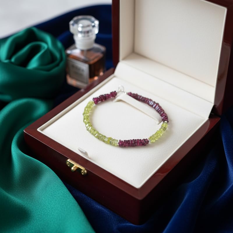 Bracelet à maillons en grenat et péridot de qualité artisanale supérieure - 6