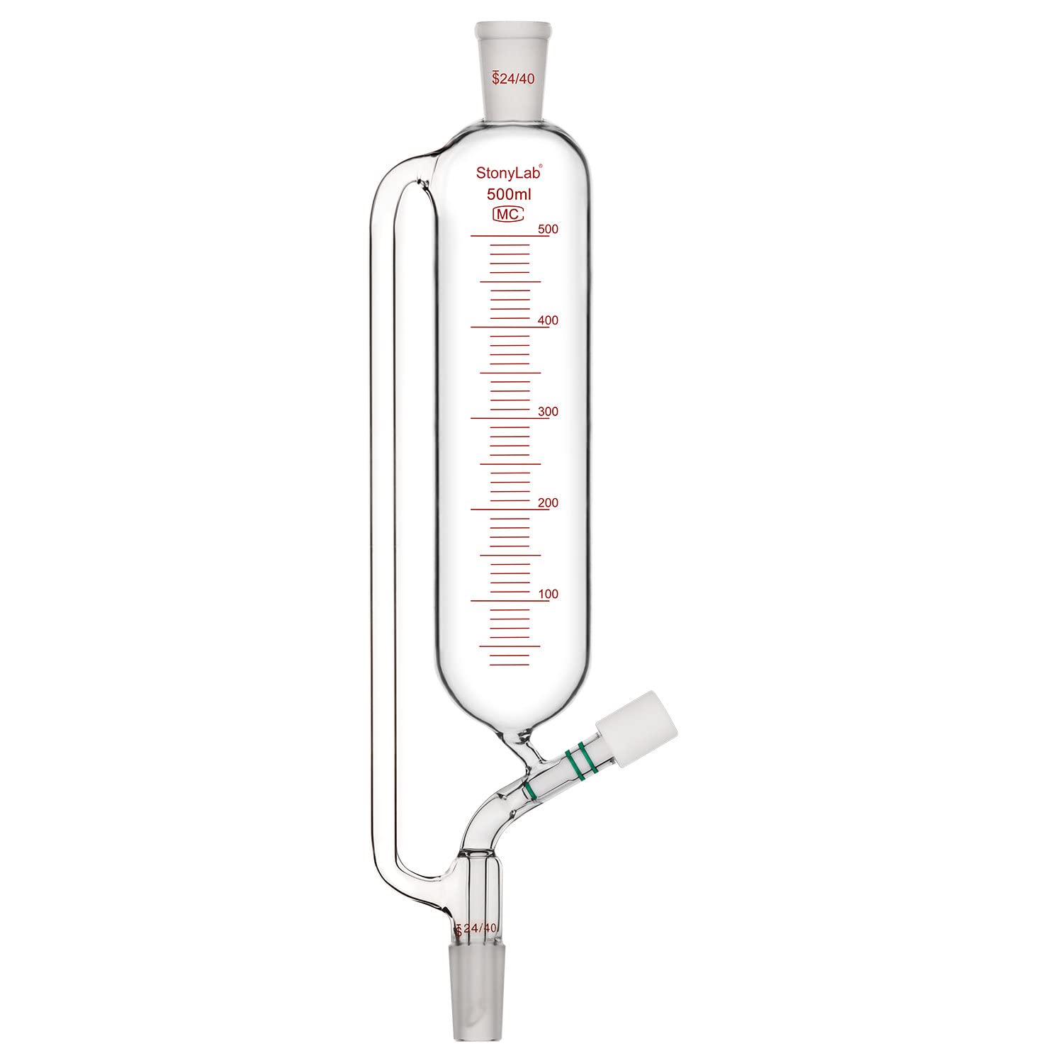 stonylab Pressione Graduata Equalizzazione Aggiunta Imbuto, Vetro Borosilicato Imbuto di Caduta con 24/40 Congiunto Valvola ad Alto Vuoto per Laboratorio Vetro Ulteriori Imbuto, 500 ml