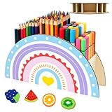 Gulxwis Pot à crayons en bois arc en ciel, porte stylo créatif organisateur de bureau pour stylos et papeterie, rangement décoratif pour étudiant, école, maison, bureau, accessoires de bricolage