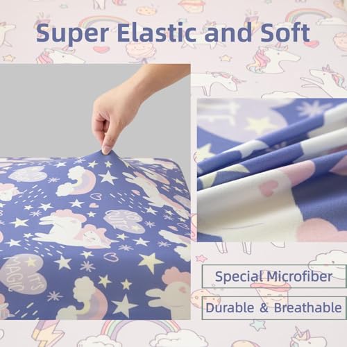 Image of SDIII 2 Pack Unicorn Crib Sheets for Baby Girl 52x28 Stretchy Microfiber Jersey Knit Baby Sheets for Standard Crib and Toddler Mattress
