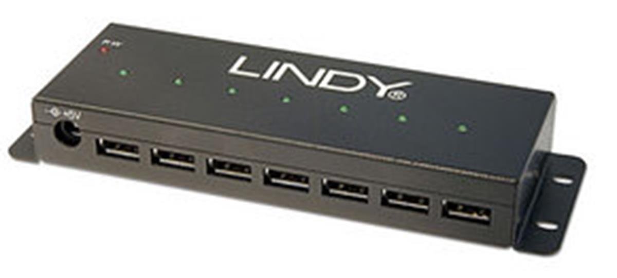 LINDY 7 Port Industrial USB 2.0 Hub, Metal (42794)