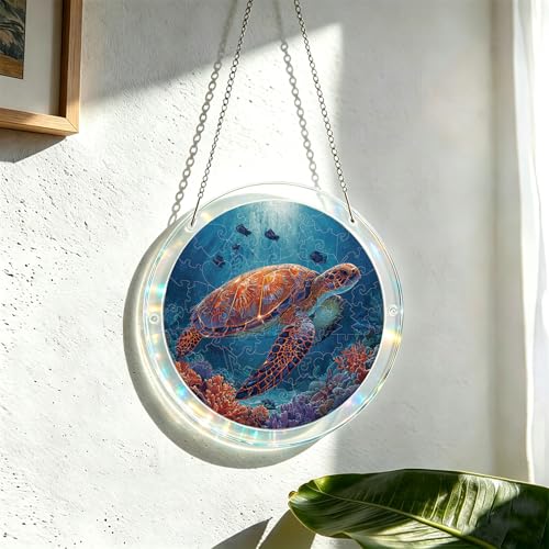 Puzzle Acílico Suncatcher 83 piezas, Puzzle Acrílico Suncatcher, Tortuga Marina y Peces de Coral, Decoración Colgante de Ventana de 9 pulgadas, Rompecabezas Temático de Vida Marina para Adultos miniatura 2