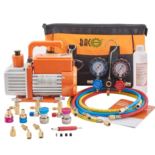 Image of BACOENG R32 R1234yf AC Vacuum Pump and Gauge Set, 4.0 CFM Sparkless HVAC Vacuum Pump Kit for AUTO /Mini Split System, for R32 R1234yf R134a R410a Refrigerants