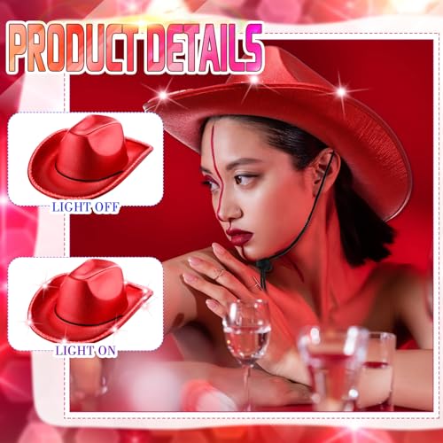 Image of Kigeli 10 Pcs Lights LED Cowboy Hat for Adult LED Flashing Hat for Western Cowboy Women Men Role Play