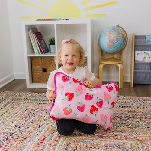 Image of Wildkin Kids Velour Nap Mat for Girls - Soft & Cozy Toddler Sleep Mat with Built-in Blanket for Daycare, Preschool, Kindergarten & Travel, Ages 3-7, Machine Washable - Strawberry