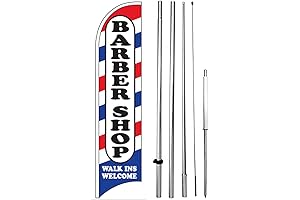 4 Less Co BARBER SHOP WALK INS WELCOME Windless Feather Swooper Flag...