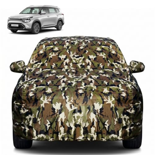 Image of Pivalo Car Body Cover for Kia Carens All Model & Years (2022-2026) 100% Waterproof with Mirror Pockets, Triple Stitched Dustproof Heat Resistant UV Protection (Military /Jungle /Camouflage)