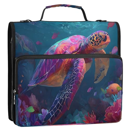 zyrtty 3 D-Ring Zipper Binder Bag, Pretty Turtle Underwater Removable Binder with Zipper Case Hold...