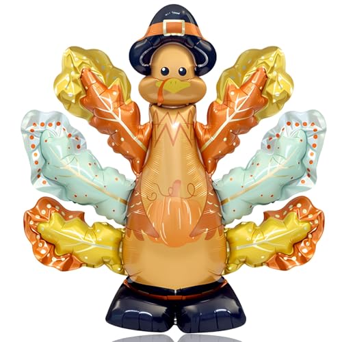Thanksgiving Standing Balloons- Extra Large 39 Inch Turkey Autumn Foil Balloon for Party Decorations Orange Adorable Turkey Aluminum Balloons for Thanksgiving Day Autumn Celebration Harvest Festival