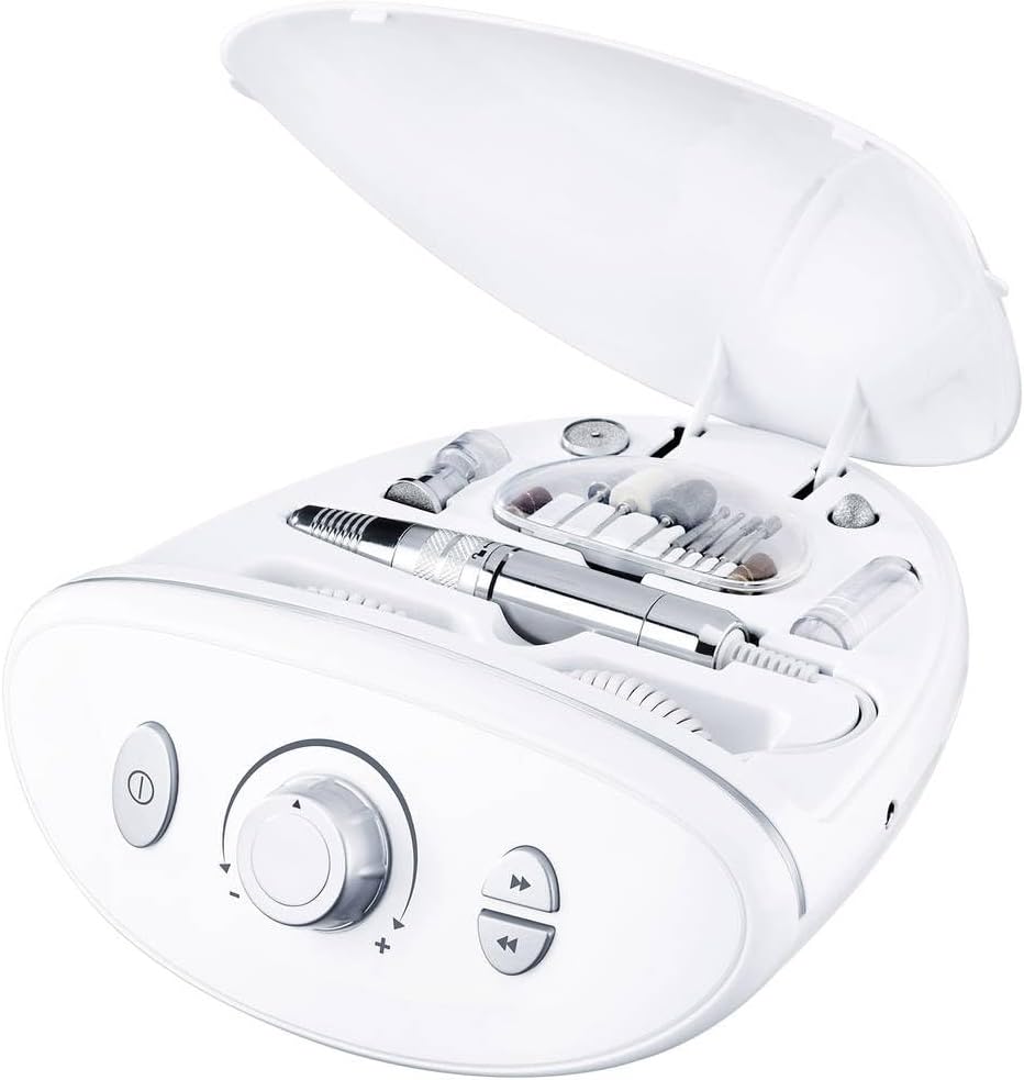 Beurer MP 100 elektrisch manicure/pedicure-station voor professioneel gebruik, 10 opzetstukken van saffier en vilt, kap voor bescherming tegen nagelstof, tot 20.000 omwentelingen per minuut