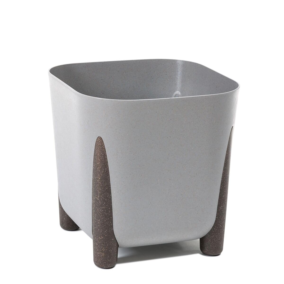 Muddy Hands Eco Friendly Plant Pot with Legs Indoor Home Outdoor Garden Square Decorative Flower Planter Holder Cover - Made from Recycled Plastic & Wood (Grey, 21cm)