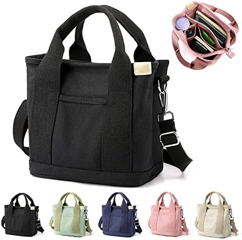 YILCER Multi-Pocket Tote Bag with Zipper, Canvas Japanese Handmade Handbag with Compartments, Multifunction Satchels Bag for Women Ladies Univisity School Work Travel