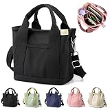 YILCER Sac japonais fourre-tout en toile fait à la main, avec fermeture éclair, compartiments, pour l’université, le travail, les voyages, fourre-tout pour femmes type cartable, Noir - S, 9 * 8.3 *