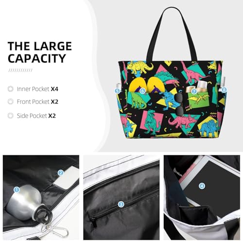 Large Beach Bags Water-resistant Sandproof - Cartoon Dinosaurs Kids Cute Beach Tote Bags for Women with Zipper3