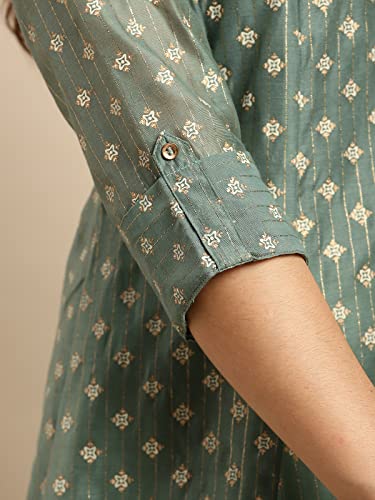 Image of rangita Off White Chanderi Calf Length Printed Flared Kurti for Women | Kurta for Women