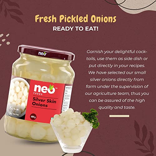Image of Neo Silver Skin Onions 680g I Sirka Onion I 100% Plant Based & Natural I Ideal for Cocktail and as Side Dish for Snacks I (Pack of 1)