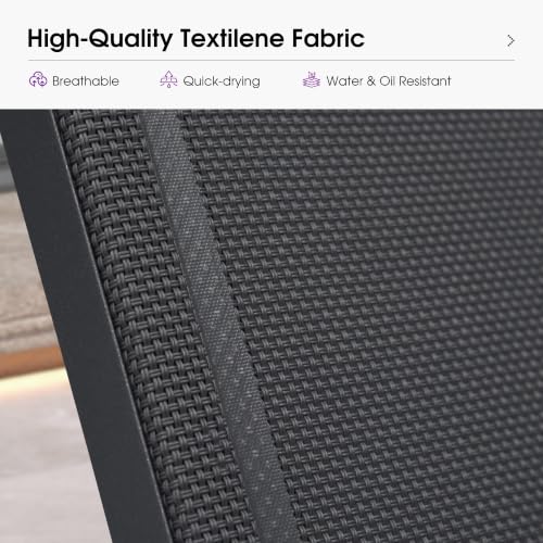 Image of PURPLE LEAF Patio Chaise Lounge Set of 4 Plastic Outdoor Chair, Dark Gray | Aluminum Frame, Plastic + Glass fiber Legs, UV Textilene Fades Less, 5 Recline Angles, 5% Wider Seat, Stackable, Easy-Clean