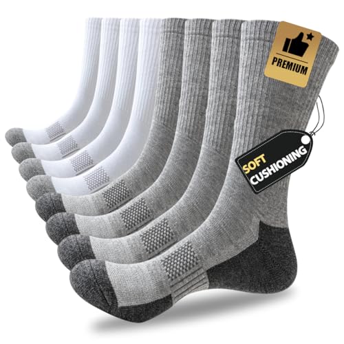 JOYNÉE 8 Pairs Mens Cushioned Crew Athletic Socks, Moisture Wicking Breathable Socks for Sport Running,Multicolor 4,Sock Size:10-13