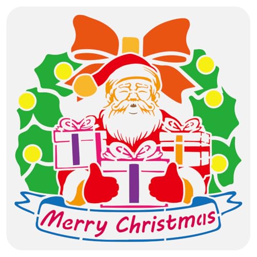 FINGERINSPIRE Malschablone Mit Weihnachtsmann 30x30cm Frohe Weihnachten Schablonenvorlage Wiederverwendbare Weihnachtsgeschenke Schablone Weihnachtsmann Mit Geschenken Schablone Zum Malen Auf Holz