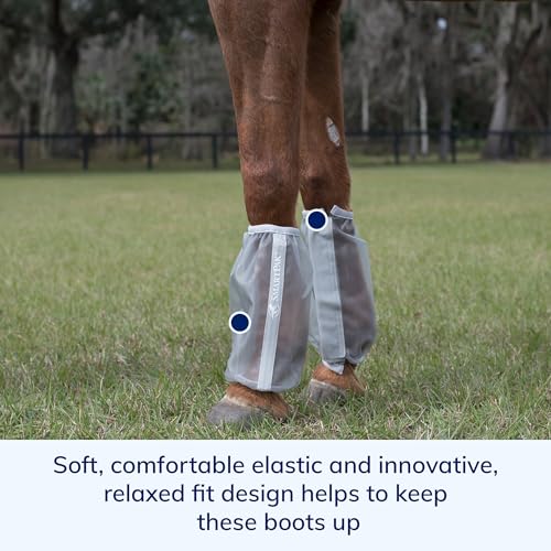 Image of SmartEquine Deluxe Relaxed Fit Fly Boots for Horses, Pair (2), Horse Size | Soft Comfortable Elastic | Durable Mesh | Protects Horse's Legs from Flies and Insects