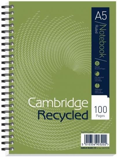 Cambridge Recycled Notebook Wirebound 70gsm Ruled Perf Punched 2 Holes100pp A5 Ref 400020509 [Pack 5] + Free finchley Refill Pen (4)