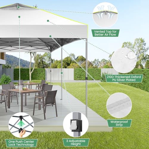 Image of COBIZI 10x20 Pop Up Canopy Tent Without Removable Sidewalls, One Push Party Tent Outdoor Waterproof Event Canopy with Air Vent for Parties Commercial Wedding, 3 Height, Carry Bag, Sandbag, White